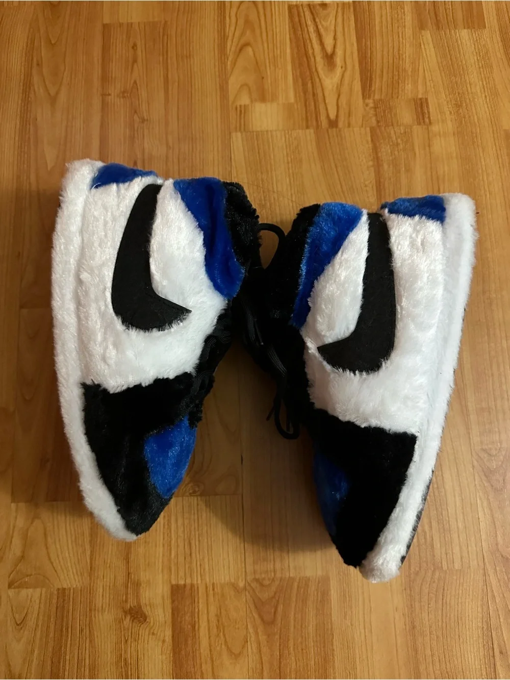 Kids Nike Inspired Plush Fuzzy Blue & Black Teddy Sneakers - Cozy Slip-On Shoes